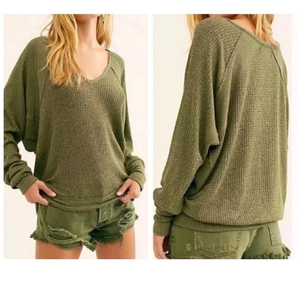 New ~ FREE PEOPLE ~ Santa Clara Thermal In Ferngully Green Size Medium Ret $78